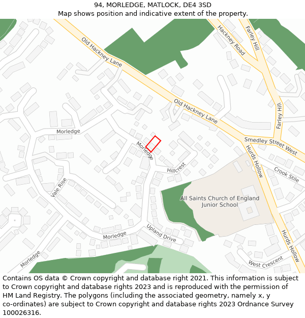 94, MORLEDGE, MATLOCK, DE4 3SD: Location map and indicative extent of plot