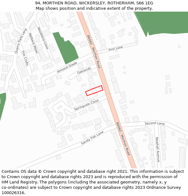 94, MORTHEN ROAD, WICKERSLEY, ROTHERHAM, S66 1EG: Location map and indicative extent of plot