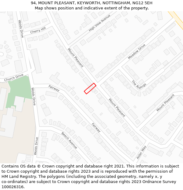 94, MOUNT PLEASANT, KEYWORTH, NOTTINGHAM, NG12 5EH: Location map and indicative extent of plot