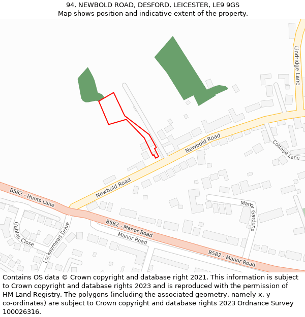 94, NEWBOLD ROAD, DESFORD, LEICESTER, LE9 9GS: Location map and indicative extent of plot