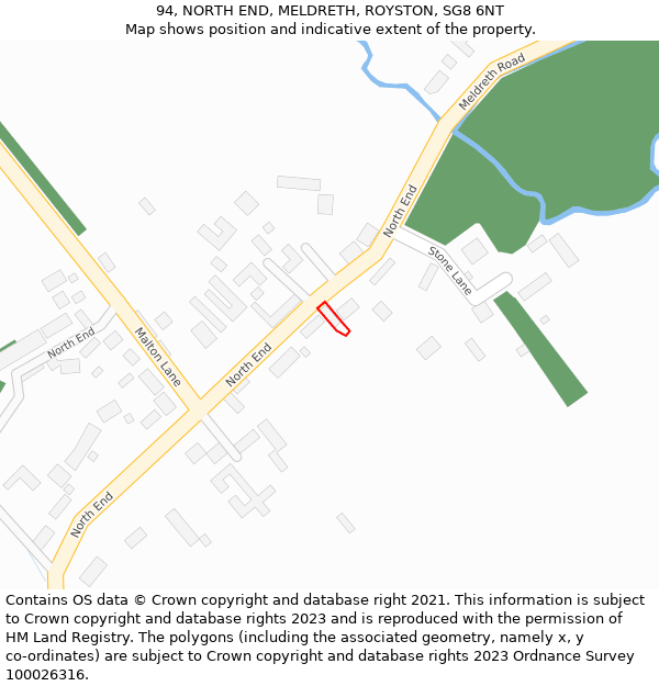 94, NORTH END, MELDRETH, ROYSTON, SG8 6NT: Location map and indicative extent of plot