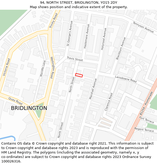 94, NORTH STREET, BRIDLINGTON, YO15 2DY: Location map and indicative extent of plot