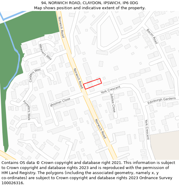 94, NORWICH ROAD, CLAYDON, IPSWICH, IP6 0DG: Location map and indicative extent of plot