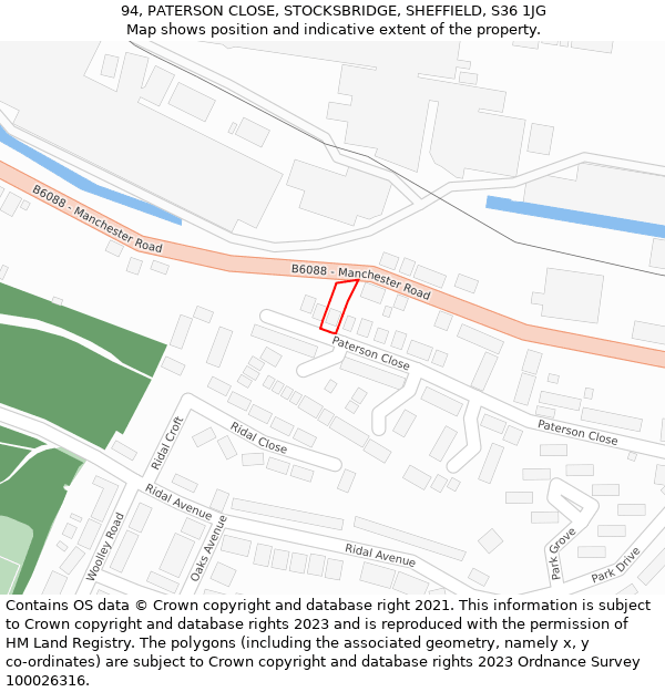 94, PATERSON CLOSE, STOCKSBRIDGE, SHEFFIELD, S36 1JG: Location map and indicative extent of plot