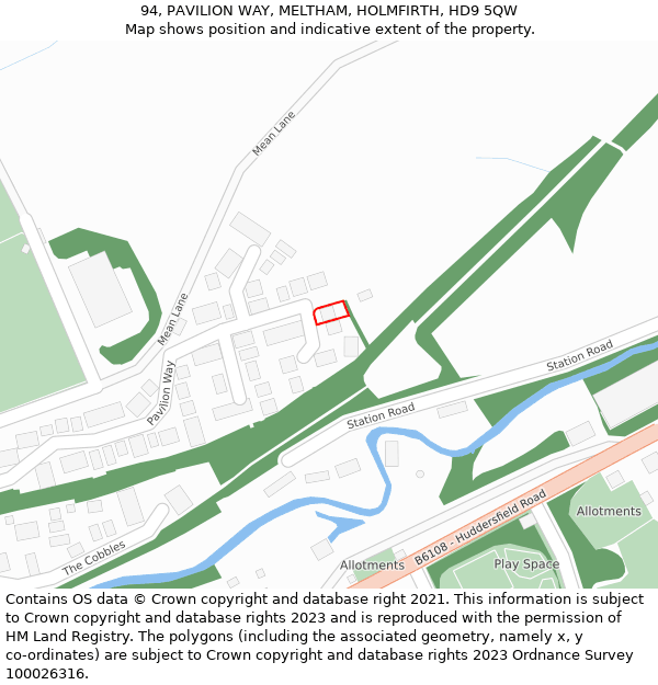 94, PAVILION WAY, MELTHAM, HOLMFIRTH, HD9 5QW: Location map and indicative extent of plot