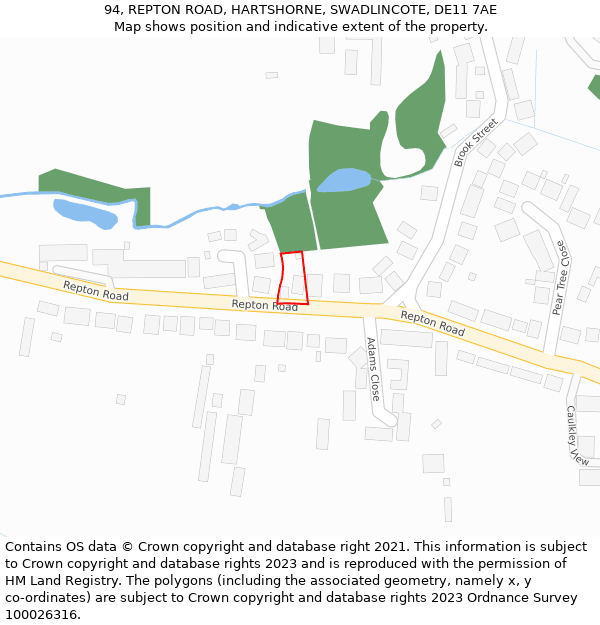 94, REPTON ROAD, HARTSHORNE, SWADLINCOTE, DE11 7AE: Location map and indicative extent of plot