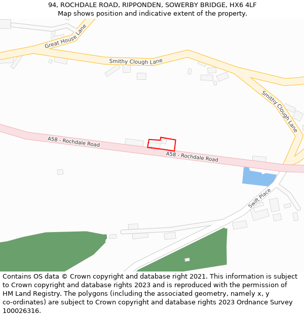 94, ROCHDALE ROAD, RIPPONDEN, SOWERBY BRIDGE, HX6 4LF: Location map and indicative extent of plot