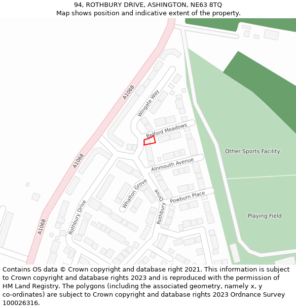 94, ROTHBURY DRIVE, ASHINGTON, NE63 8TQ: Location map and indicative extent of plot