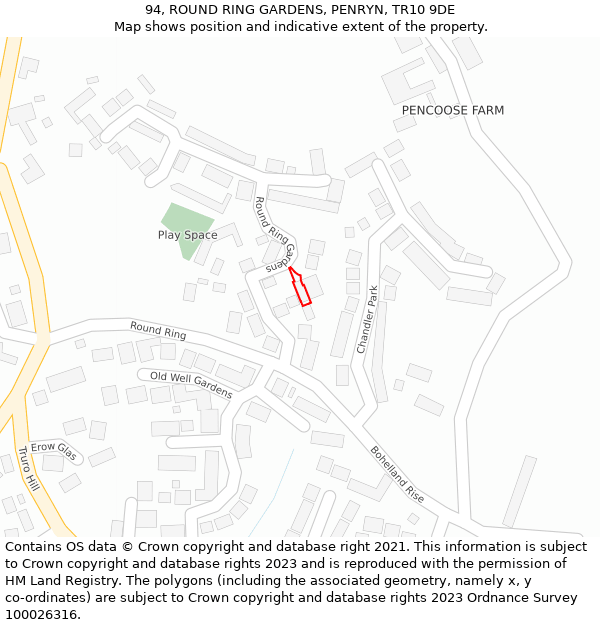 94, ROUND RING GARDENS, PENRYN, TR10 9DE: Location map and indicative extent of plot