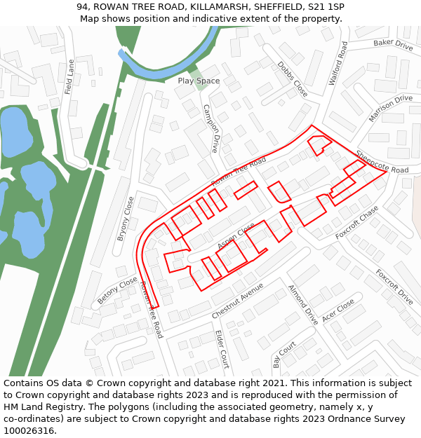 94, ROWAN TREE ROAD, KILLAMARSH, SHEFFIELD, S21 1SP: Location map and indicative extent of plot