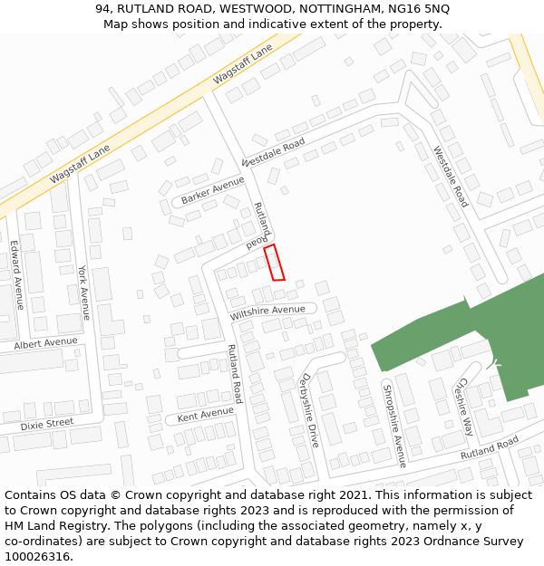 94, RUTLAND ROAD, WESTWOOD, NOTTINGHAM, NG16 5NQ: Location map and indicative extent of plot