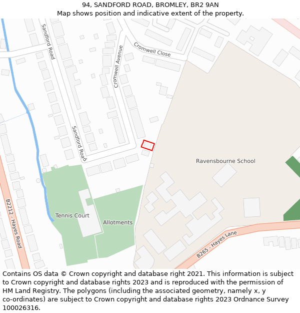 94, SANDFORD ROAD, BROMLEY, BR2 9AN: Location map and indicative extent of plot
