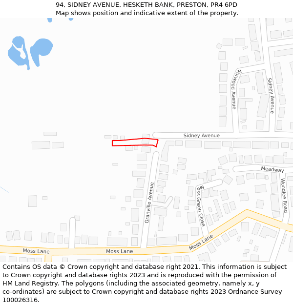 94, SIDNEY AVENUE, HESKETH BANK, PRESTON, PR4 6PD: Location map and indicative extent of plot