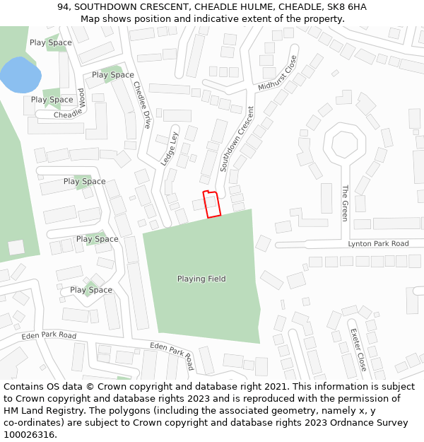 94, SOUTHDOWN CRESCENT, CHEADLE HULME, CHEADLE, SK8 6HA: Location map and indicative extent of plot