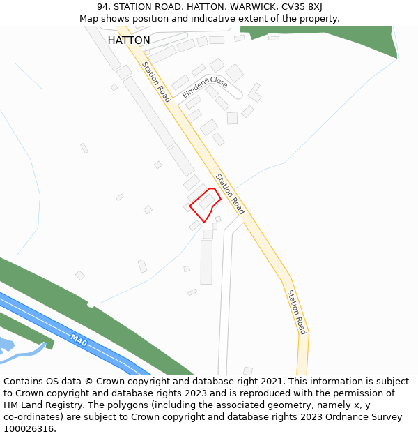 94, STATION ROAD, HATTON, WARWICK, CV35 8XJ: Location map and indicative extent of plot