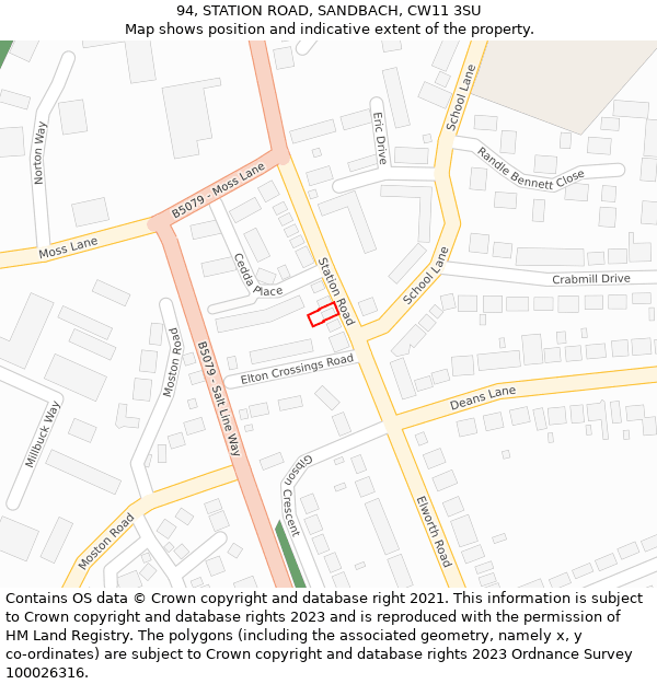 94, STATION ROAD, SANDBACH, CW11 3SU: Location map and indicative extent of plot