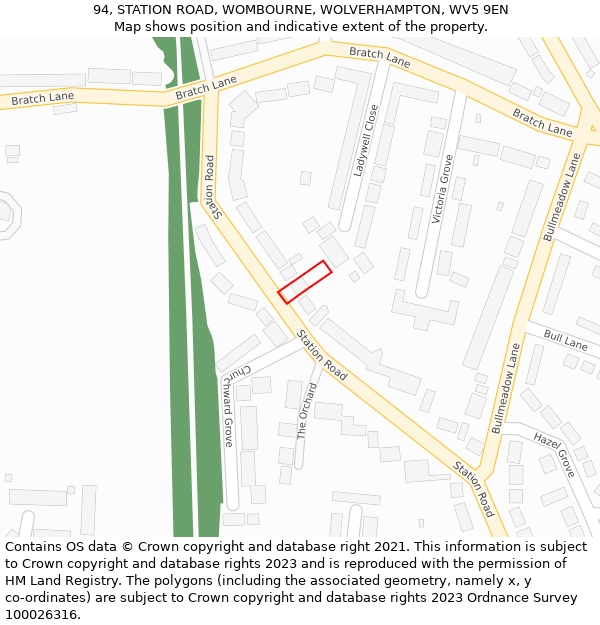 94, STATION ROAD, WOMBOURNE, WOLVERHAMPTON, WV5 9EN: Location map and indicative extent of plot