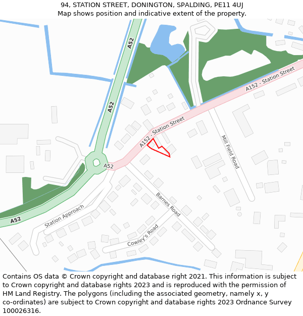 94, STATION STREET, DONINGTON, SPALDING, PE11 4UJ: Location map and indicative extent of plot