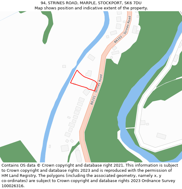 94, STRINES ROAD, MARPLE, STOCKPORT, SK6 7DU: Location map and indicative extent of plot