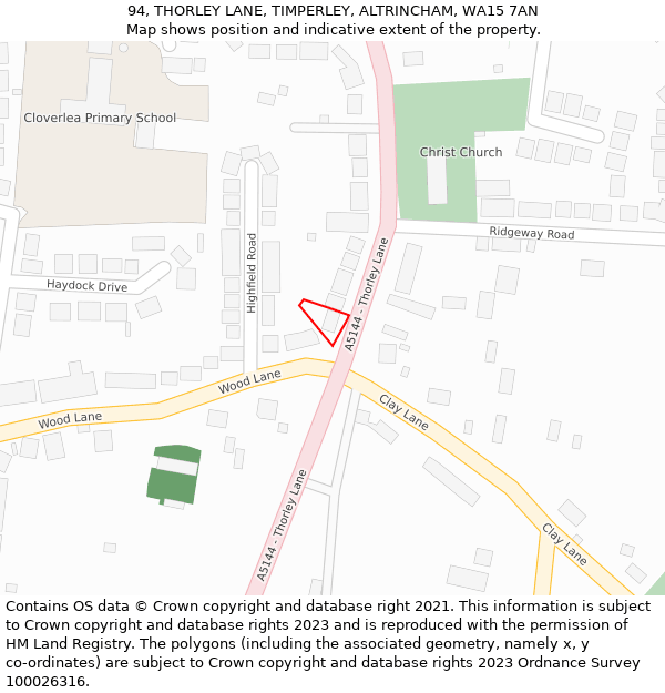 94, THORLEY LANE, TIMPERLEY, ALTRINCHAM, WA15 7AN: Location map and indicative extent of plot
