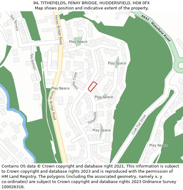 94, TITHEFIELDS, FENAY BRIDGE, HUDDERSFIELD, HD8 0FX: Location map and indicative extent of plot