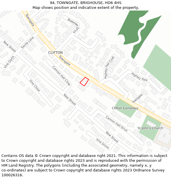 94, TOWNGATE, BRIGHOUSE, HD6 4HS: Location map and indicative extent of plot