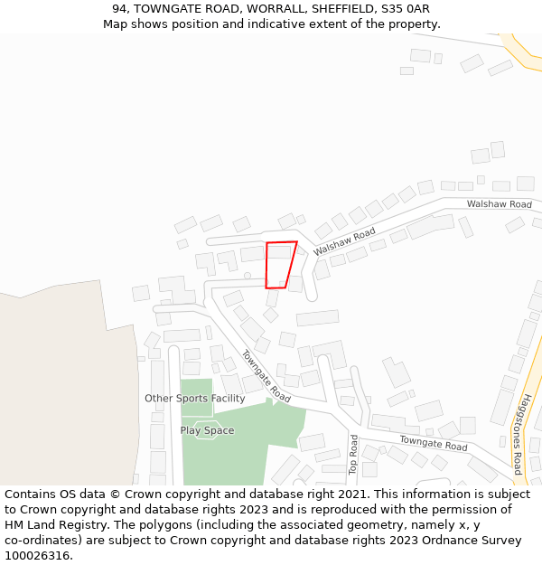 94, TOWNGATE ROAD, WORRALL, SHEFFIELD, S35 0AR: Location map and indicative extent of plot