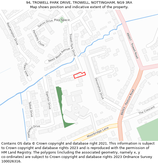 94, TROWELL PARK DRIVE, TROWELL, NOTTINGHAM, NG9 3RA: Location map and indicative extent of plot