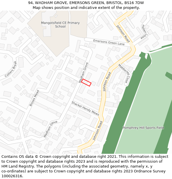 94, WADHAM GROVE, EMERSONS GREEN, BRISTOL, BS16 7DW: Location map and indicative extent of plot