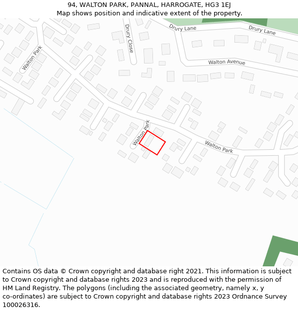 94, WALTON PARK, PANNAL, HARROGATE, HG3 1EJ: Location map and indicative extent of plot