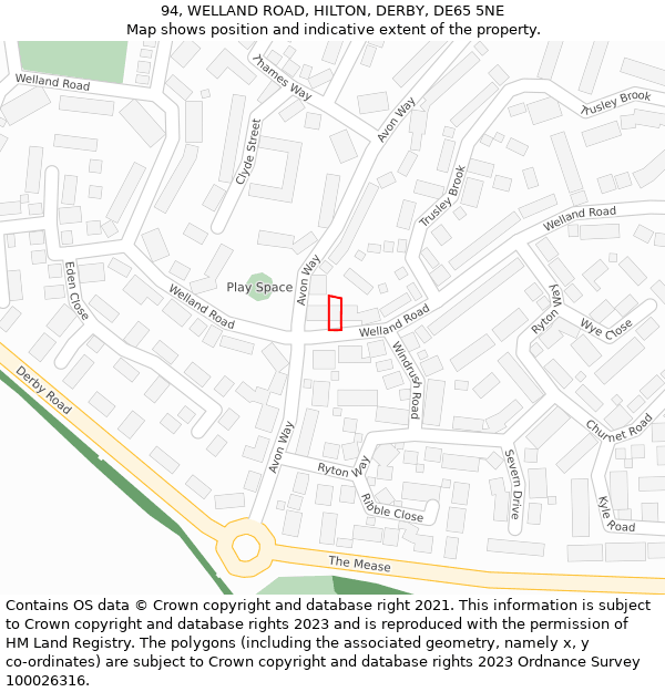 94, WELLAND ROAD, HILTON, DERBY, DE65 5NE: Location map and indicative extent of plot