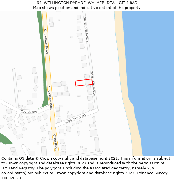 94, WELLINGTON PARADE, WALMER, DEAL, CT14 8AD: Location map and indicative extent of plot