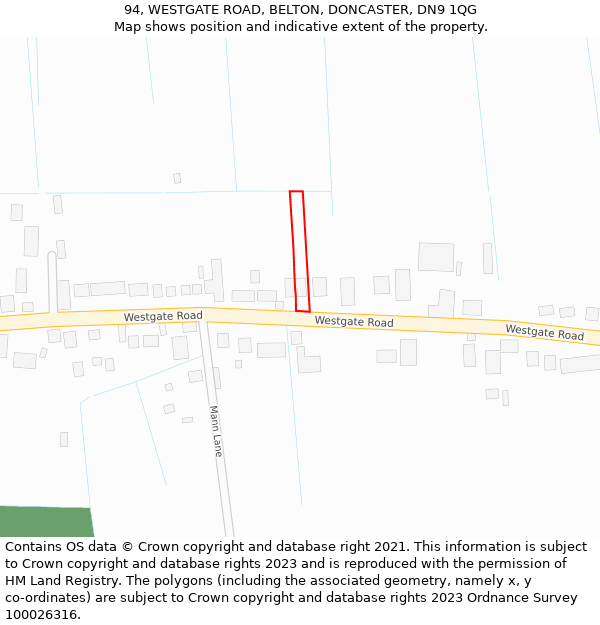 94, WESTGATE ROAD, BELTON, DONCASTER, DN9 1QG: Location map and indicative extent of plot