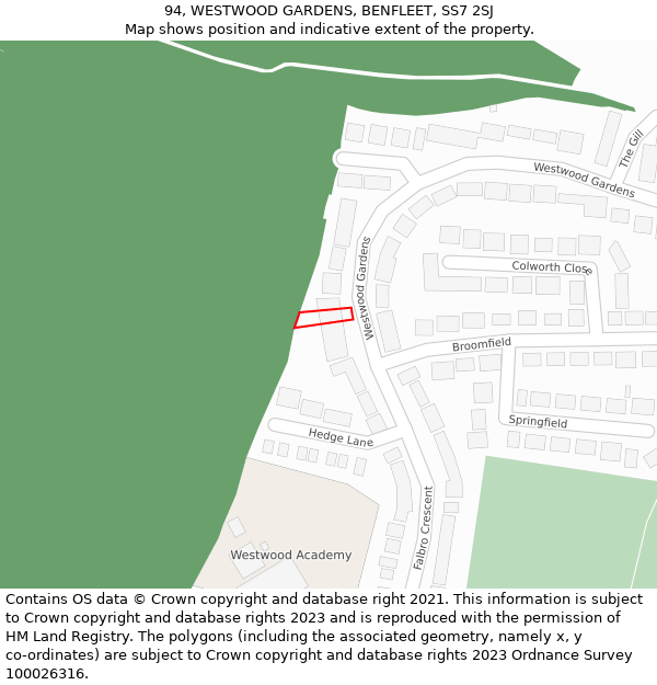 94, WESTWOOD GARDENS, BENFLEET, SS7 2SJ: Location map and indicative extent of plot
