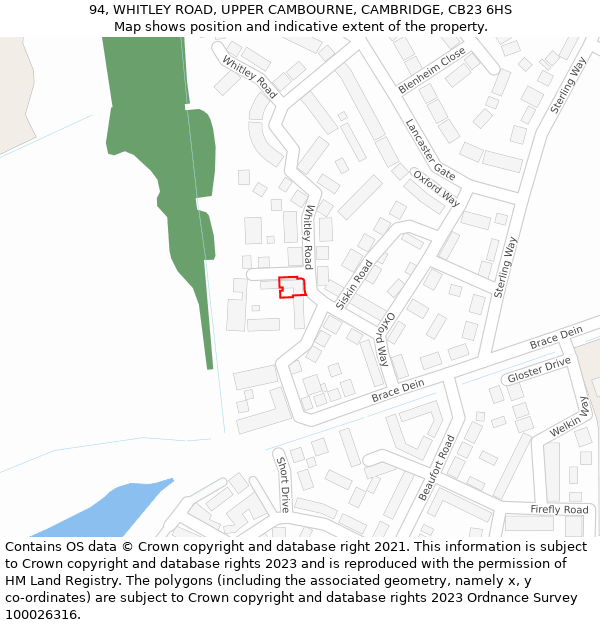 94, WHITLEY ROAD, UPPER CAMBOURNE, CAMBRIDGE, CB23 6HS: Location map and indicative extent of plot