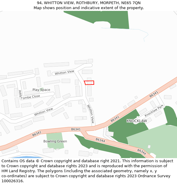 94, WHITTON VIEW, ROTHBURY, MORPETH, NE65 7QN: Location map and indicative extent of plot