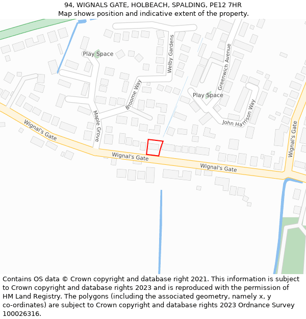 94, WIGNALS GATE, HOLBEACH, SPALDING, PE12 7HR: Location map and indicative extent of plot