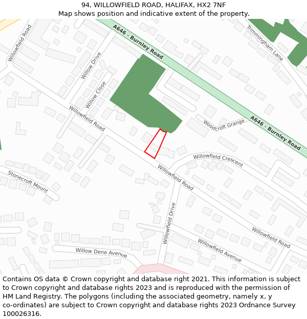 94, WILLOWFIELD ROAD, HALIFAX, HX2 7NF: Location map and indicative extent of plot