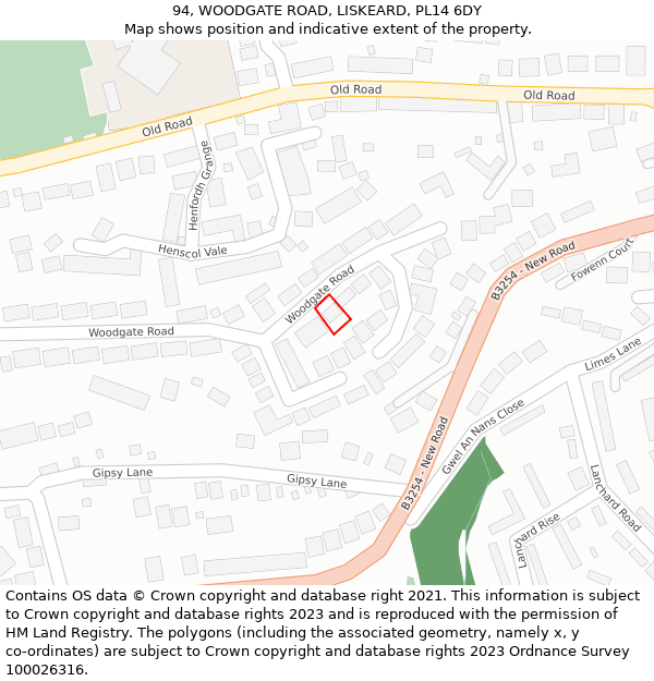 94, WOODGATE ROAD, LISKEARD, PL14 6DY: Location map and indicative extent of plot