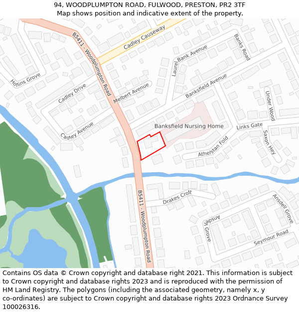 94, WOODPLUMPTON ROAD, FULWOOD, PRESTON, PR2 3TF: Location map and indicative extent of plot