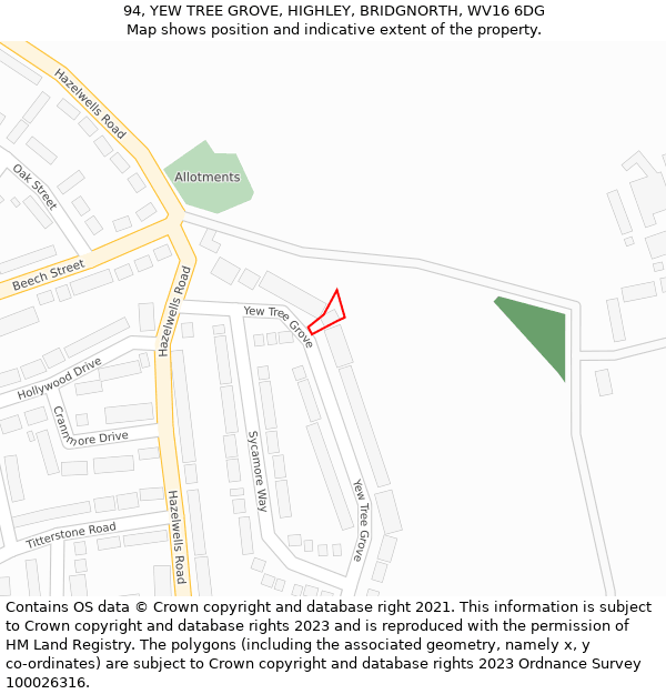 94, YEW TREE GROVE, HIGHLEY, BRIDGNORTH, WV16 6DG: Location map and indicative extent of plot