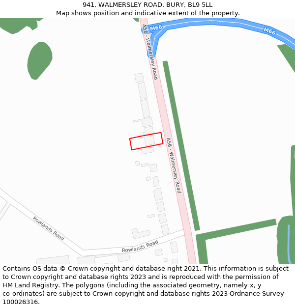 941, WALMERSLEY ROAD, BURY, BL9 5LL: Location map and indicative extent of plot