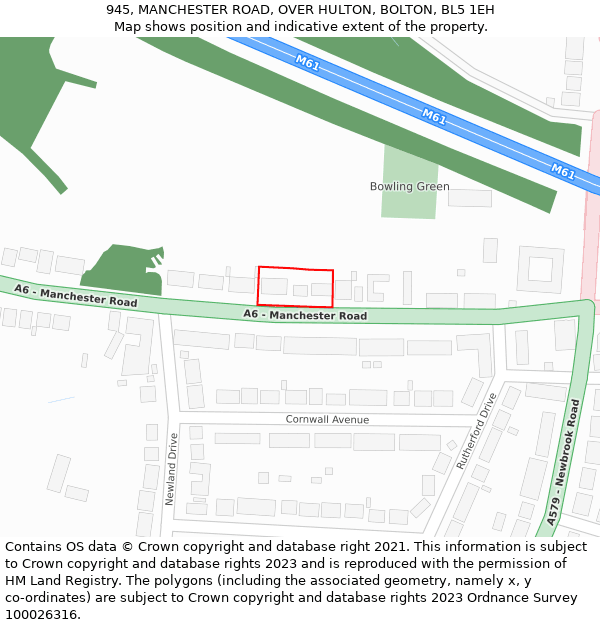 945, MANCHESTER ROAD, OVER HULTON, BOLTON, BL5 1EH: Location map and indicative extent of plot
