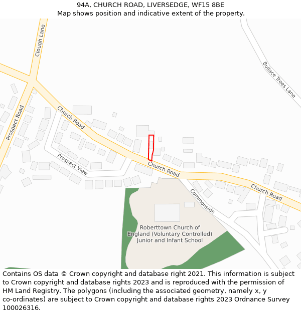94A, CHURCH ROAD, LIVERSEDGE, WF15 8BE: Location map and indicative extent of plot