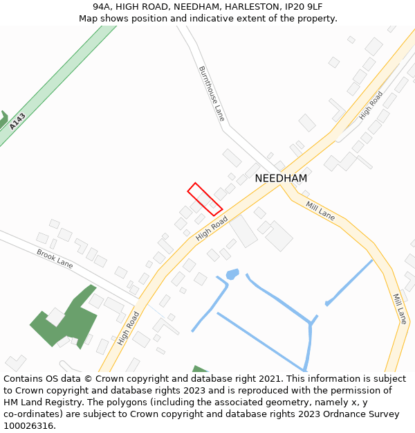 94A, HIGH ROAD, NEEDHAM, HARLESTON, IP20 9LF: Location map and indicative extent of plot