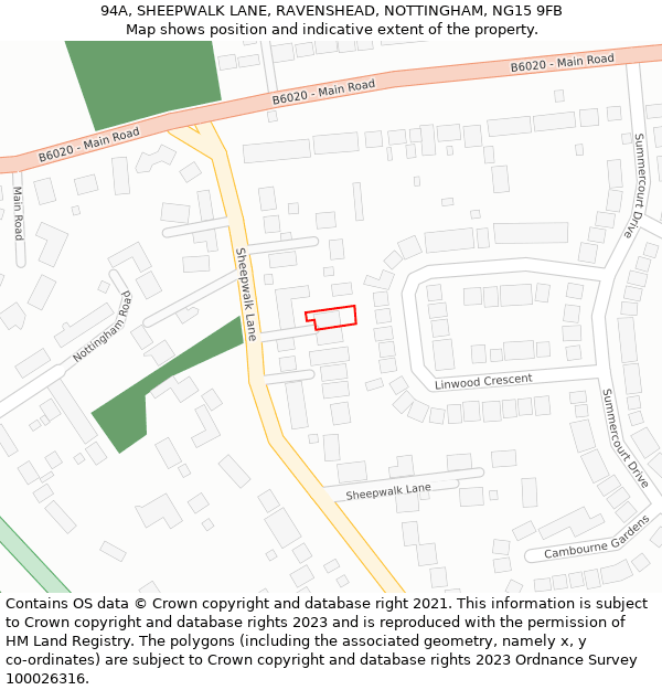 94A, SHEEPWALK LANE, RAVENSHEAD, NOTTINGHAM, NG15 9FB: Location map and indicative extent of plot