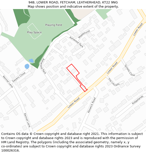 94B, LOWER ROAD, FETCHAM, LEATHERHEAD, KT22 9NG: Location map and indicative extent of plot