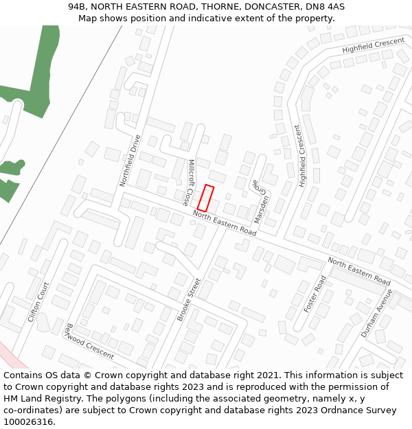 94B, NORTH EASTERN ROAD, THORNE, DONCASTER, DN8 4AS: Location map and indicative extent of plot