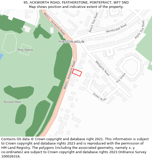 95, ACKWORTH ROAD, FEATHERSTONE, PONTEFRACT, WF7 5ND: Location map and indicative extent of plot