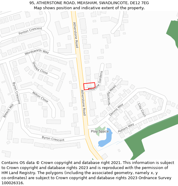 95, ATHERSTONE ROAD, MEASHAM, SWADLINCOTE, DE12 7EG: Location map and indicative extent of plot